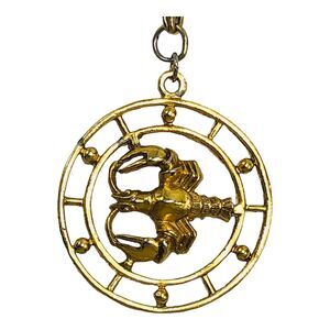 VTG Celebrity NY Pisces Zodiac Pendant Gold Tone Long Chain Necklace Astrology